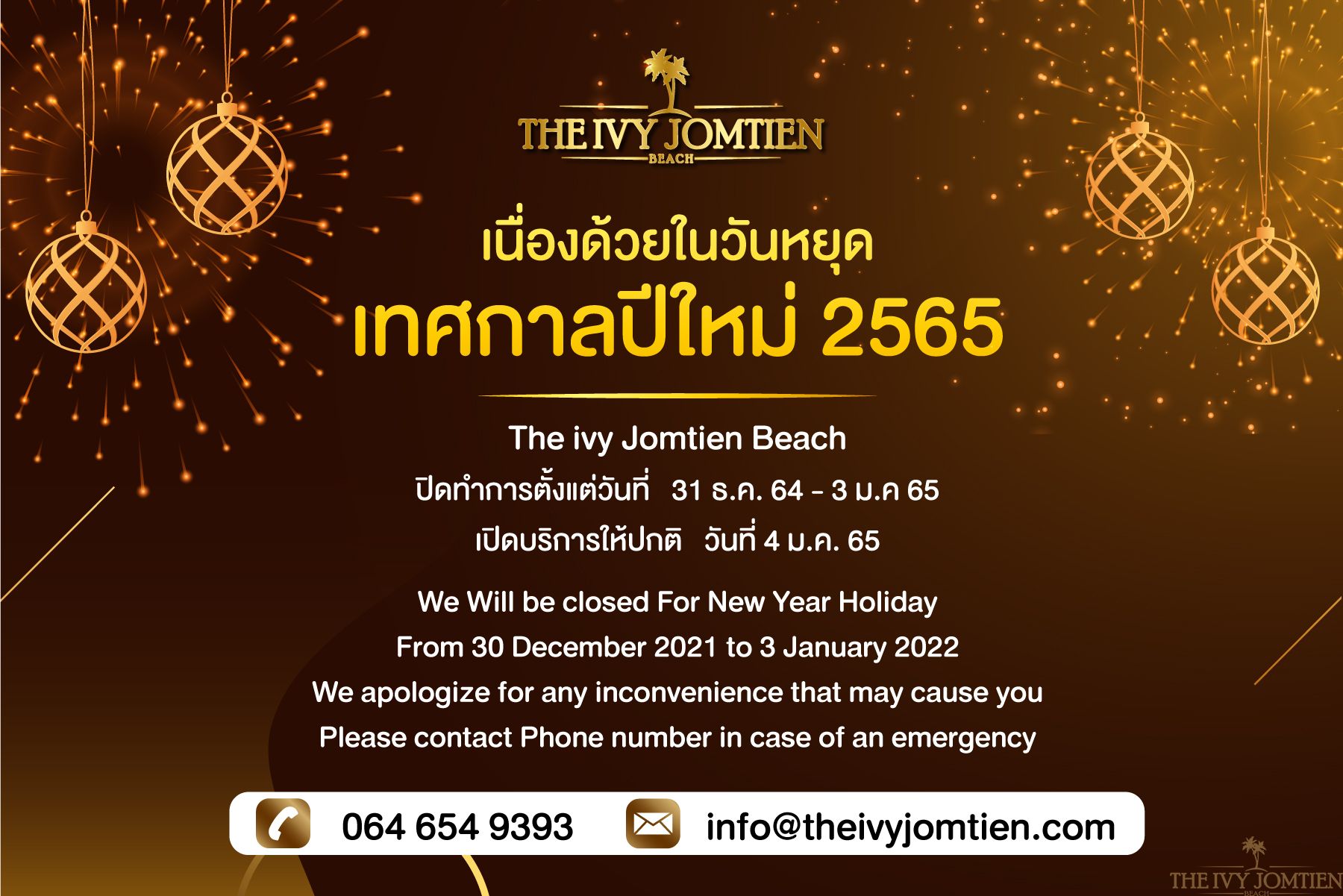 We Will be closed For New Year Holiday From 30 December 2021 to 3 January 2022