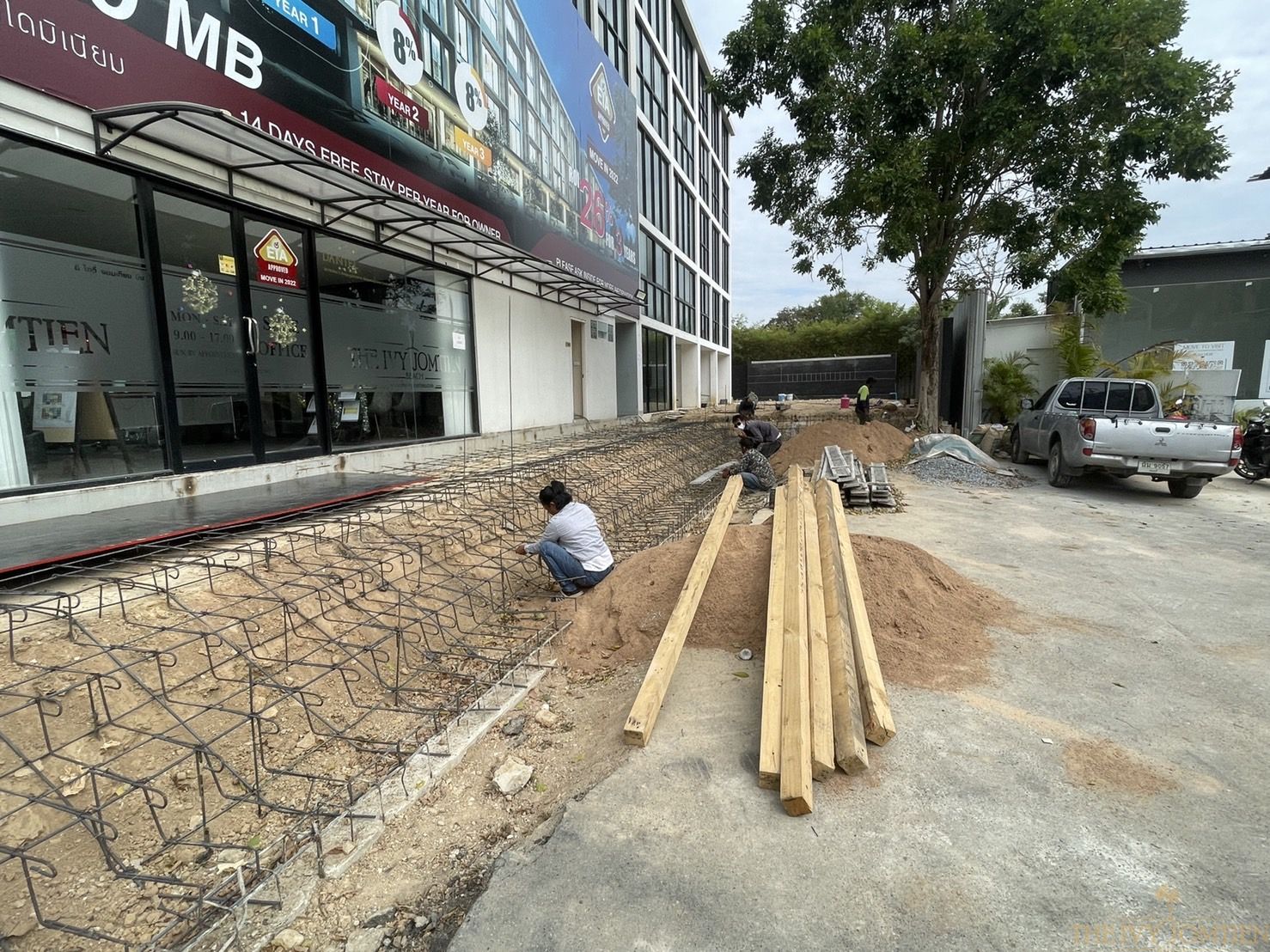 Tile wall work and sales office